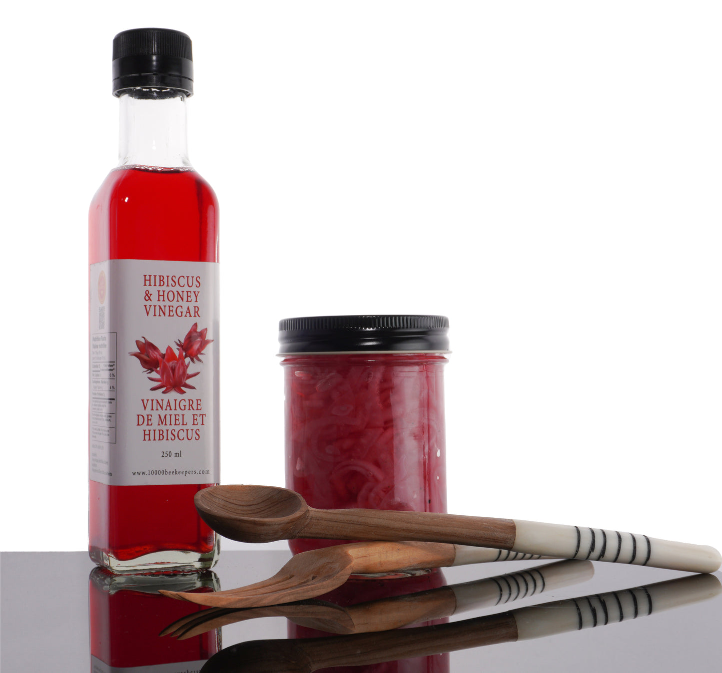 picked red onions made with Hibiscus and honey vinegar